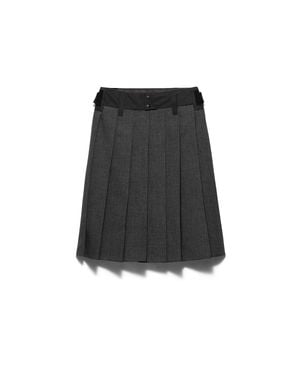 Prada Pleated Hopsack And Technical Fabric Skirt - Black
