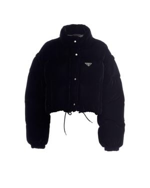 Prada Convertible Cropped Velvet Down Jacket - Black