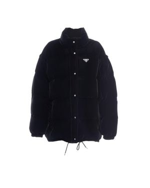 Prada Convertible Velvet Down Jacket - Blue