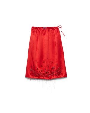 Prada Satin Skirt With Embroidery - Red