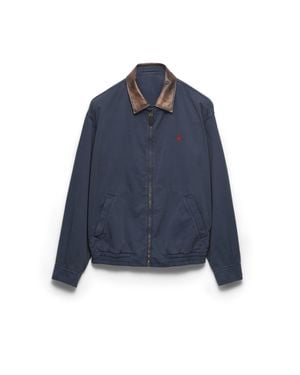 Prada Cotton Jacket With Leather Details - Blue