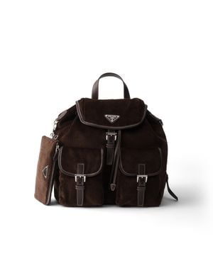 Prada Mittelgroßer Rucksack Aus Cord Und Leder, Damen - Schwarz