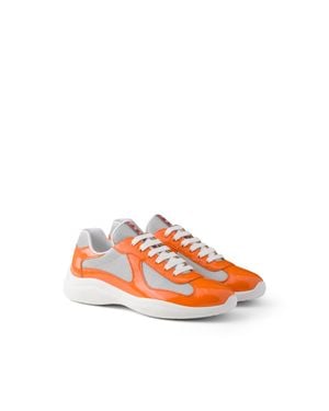 Prada Patent Leather And Technical Fabric America's Cup Sneakers, Size 6 - Orange