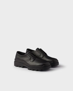 Prada Stamped Leather Derby Shoes, Size 8 - Black
