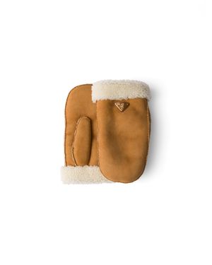 Prada Suede Sheepskin Mittens, Size 7 - White