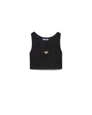 Prada Ribbed Jersey Crop Top - Black