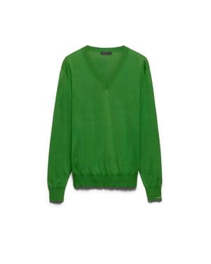 Prada Pullover Aus Baumwolle Mit V-Ausschnitt, Herren, Größe - Grün