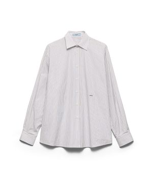 Prada Embroidered Striped Poplin Shirt - White