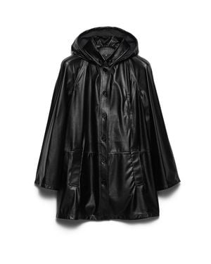 Prada Hooded Nappa Leather And Fabric Caban Jacket - Black
