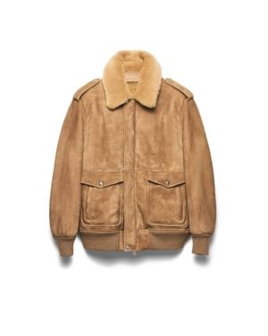 Prada Suede And Shearling Bomber Jacket - Natural