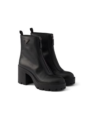 Prada Leather Ankle Boots With Zipper - Black