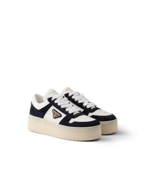 Prada Downtown Bold Nappa Leather And Suede Sneakers - White