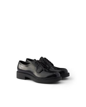 Prada Chocolate Brushed Leather Derby Shoes - Black