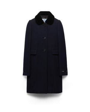 Prada Single-Breasted Natté Fabric Coat - Blue