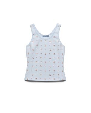 Prada Bouquet Print Ribbed Knit Tank Top, Sky - Blue