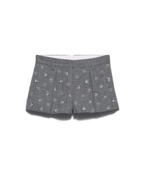 Prada Embroidered Wool Pinstripe Shorts - Gray