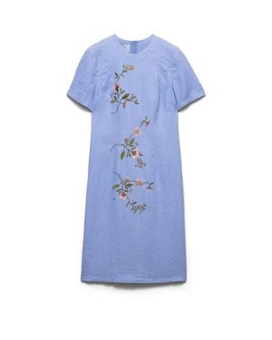 Prada Embroidered Linen Dress, Periwinkle - Blue