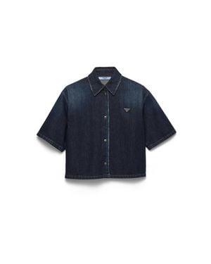 Prada Chemise À Manches Courtes En Denim, Femme, Taille - Bleu