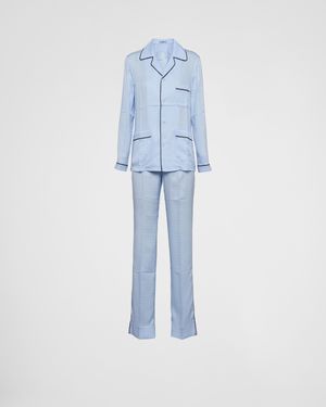 Prada Jacquard Crêpe De Chine Pyjamas - Blue