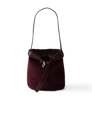 Prada Buckle Belted Suede Bucket Bag - Red