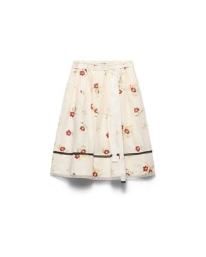 Prada Floral Print Linen Skirt - White