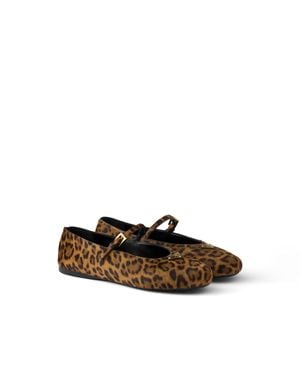 Prada Printed Leather Ballerinas, Honey - White