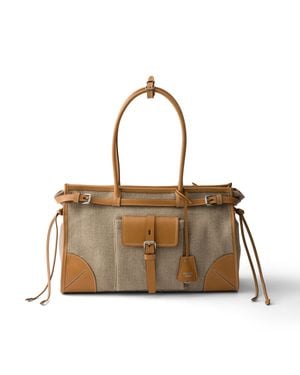 Prada Bonnie Linen And Leather Tote Bag - Natural