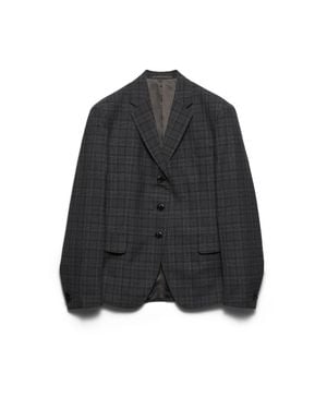 Prada Single-Breasted Prince Of Wales Checked Wool Jacket, Hematite - Black