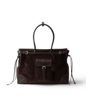 Prada Bonnie Extra Große Handtasche Aus Cord Und Leder, Damen - Schwarz