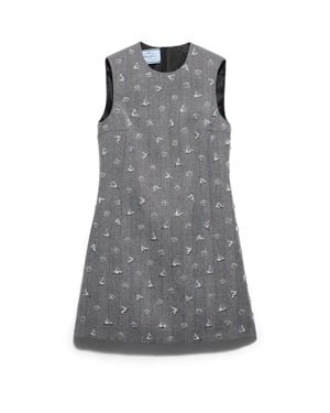 Prada Embroidered Pinstripe Mini-Dress - Gray
