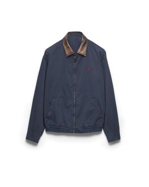 Prada Cotton Jacket With Leather Details - Blue