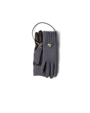 Prada Wool And Nappa Leather Gloves, Slate - Blue