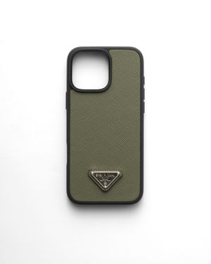 Prada Coque Pour Iphone 16 Pro Max En Cuir Saffiano, Homme - Vert