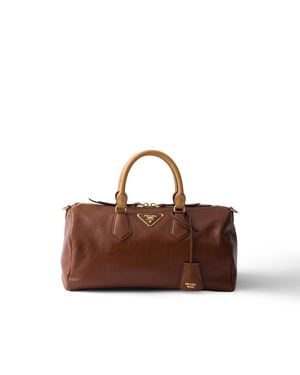 Prada Large Leather Top-Handle Bag, Palisander - Brown