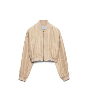 Prada Cropped Old Silk Bomber Jacket - Natural