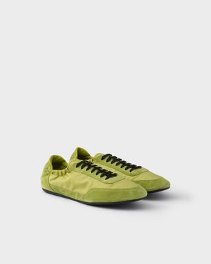 Prada Collapse Re-Nylon And Suede Elasticized Trainers - Green