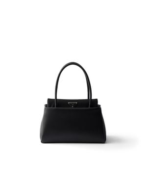Prada Passage Small Leather Bag With Re-Nylon Flap - Black