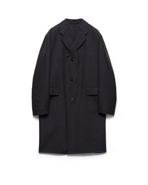 Prada Single-Breasted Wool And Silk Coat, Anthracite - Blue