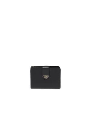 Prada Small Saffiano And Smooth Leather Wallet - White