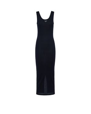 Prada Brand-Plaque Slim-Fit Cotton Midi Dress - Black