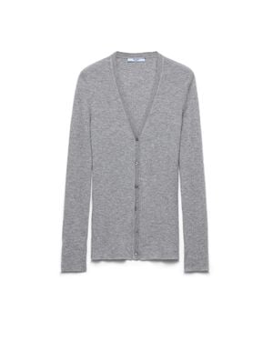 Prada Ribbed Cashmere Cardigan - Grey