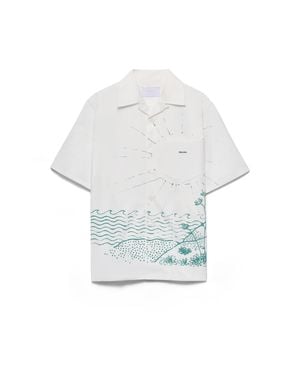 Prada Printed Cotton Bowling Shirt - White