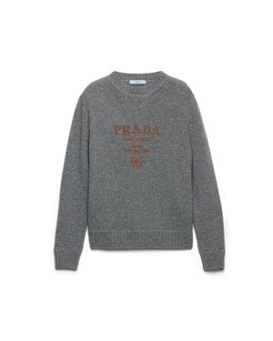 Prada Cashmere And Wool Logo Crew-Neck Jumper - Grey