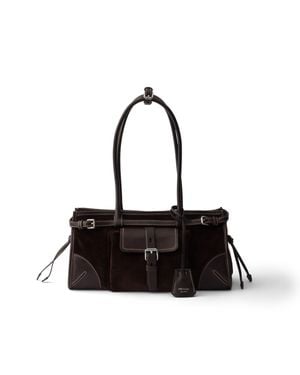 Prada Bonnie Medium Corduroy And Leather Handbag - Black