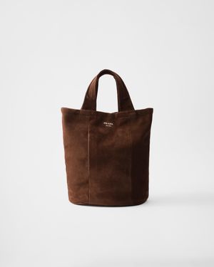 Prada Suede Tote Bag - Brown
