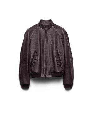 Prada Leather Bomber Jacket - Brown