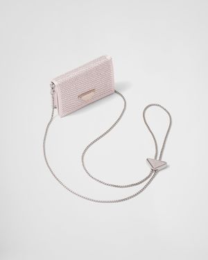 Prada Cardholder With Shoulder Strap And Crystals - White
