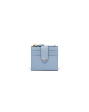 Prada Small Saffiano And Smooth Leather Wallet - Blue