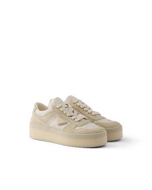 Prada Downtown Bold Re-Nylon And Suede Trainers - Natural