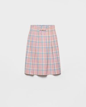 Prada Checked Cotton Midi Skirt - Pink